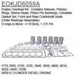 EOKJD6059A JOHN DEERE ENGINE OVERHAUL KIT. NEW, NON-OEM.