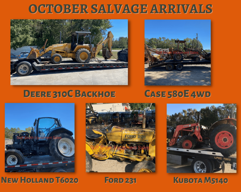 october salvage arrivals case 580e deere 310c kubota m5140 ford 321 and new holland