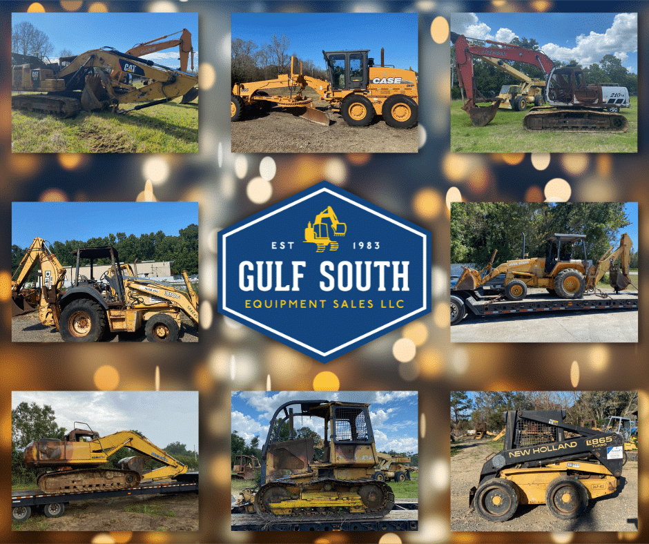 8 construction machines for salvage with gulf south equipment sales hexagon logo in the middle