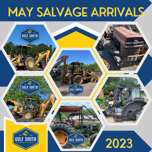 may salvage arrivals Gulf South Equipment Sales.Ford 555C 555D Case 580E Backhoes. Massey 135, New Holland TN65, John Deere 2155 Tractor.